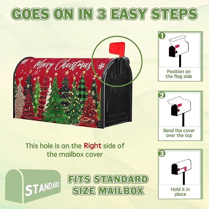 Merry Christmas Mail Box Covers Magnetic Standard Size 21x18 inch Xmas Tree Mailbox Cover Winter Snowflake Post Letter Box Cover for Outside Garden Yard