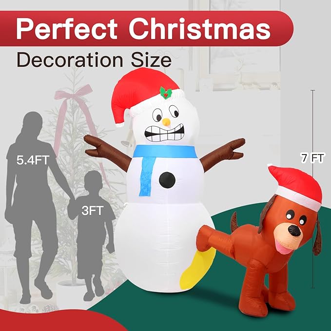 7FT Christmas Inflatables Decorations Outdoor，Blow Up Christmas Snowman and Dog with Built-in LEDs Lights for Indoor Holiday Party Yard Garden Lawn Décor
