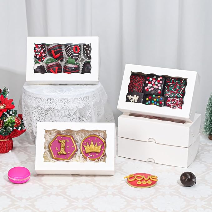 50pcs 7x4.3x2 Inches White Chocolate Covered Strawberries Cookies Cake Pop Truffle Cakesickle Charcuterie Bakery Boxes for Christmas Valentine's Mother's Day