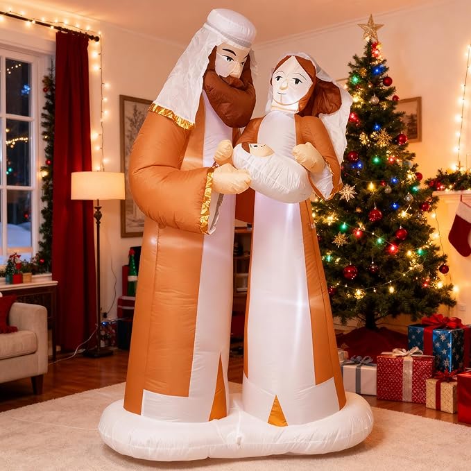 TRMESIA 8 Feet Jesus Birth Decoration Indoor Outdoor Inflatable Nativity Scene with LED Lights, Christmas Garden Lawn Decoration, Blow up Xmas Decor, Holiday Celebrations and Parties