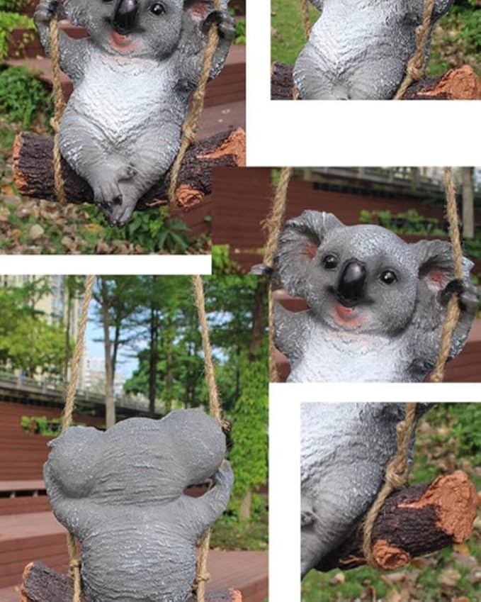 Swinging Koala Figurines Resin Garden Statues for Patio Balcony Backyard Lawn Ornaments Grey A