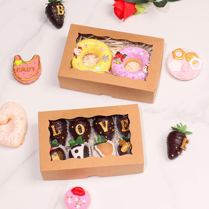 ROSPAKTEK 20pcs 7x4.3x2 Inches Brown Bakery Boxes for Cookies, Strawberries, Cakes, Truffles, Treats & More; Perfect for Occasions like Christmas, Valentine's, Easter, Mother's Day & Birthdays