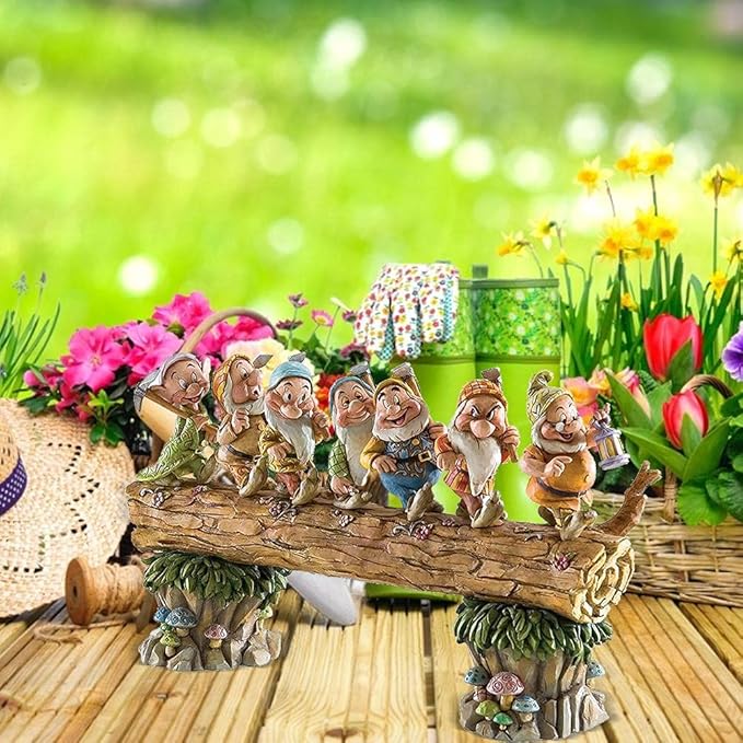 Dan&Dre Garden Gnome Statue - Cute 7 Gnome Dwarfs Elves Fairy Ornaments, Weather- Resist Goblin Statue, Indoor Outdoor Decoration for Gardens,Trees, Flower Beds, Fences, Sidewalks