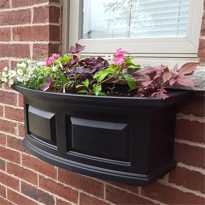 Pemberly Row Modern 2ft Traditional Plastic Window Box in Black