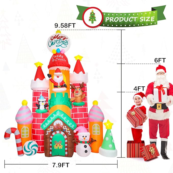 Taman 9.6 FT Christmas Inflatable Decorations Christmas Castle, Outdoor Yard Decorations Built-in Bright RGB Projector Light Blow Up for Yard, Garden,Lawn Outdoor Holiday Yard Decorations