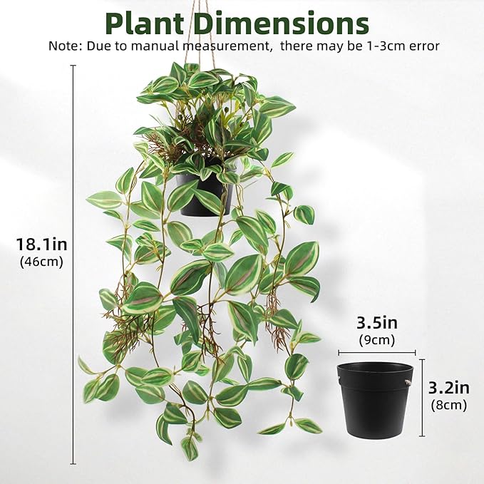 Artificial Hanging Ivy Plants Realistic 3D Watermelon Texture Faux Peperomia Leaves Fake Potting Vine Green Plants for Indoor Outdoor Home Garden Decor