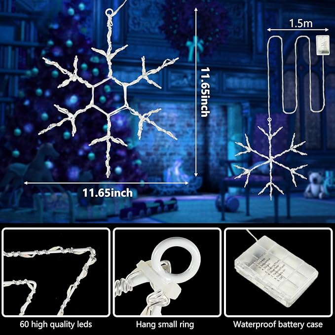 Tuanse 4 Pcs Christmas Silhouette Window Lights Christmas Snowflake Lights with Remote Control LED Lighted Snowflake Decorations Xmas for Window Wall (White)
