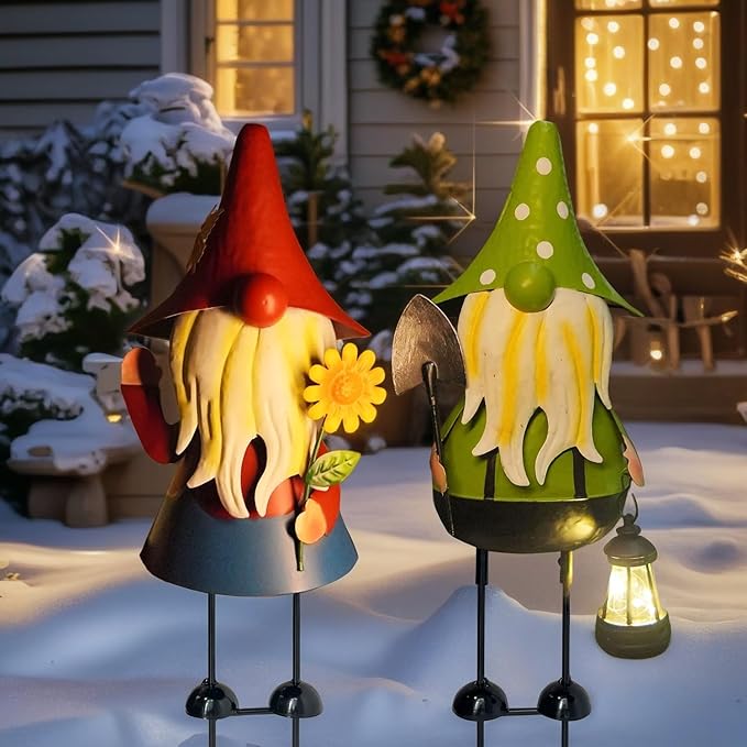 HONGLAND Solar Garden Gnomes Outdoor Statue -18 Inch Gnomes Decorations for Outside with Solar Lantern -3D Outdoor Figurines for Patio Yard Lawn Porch