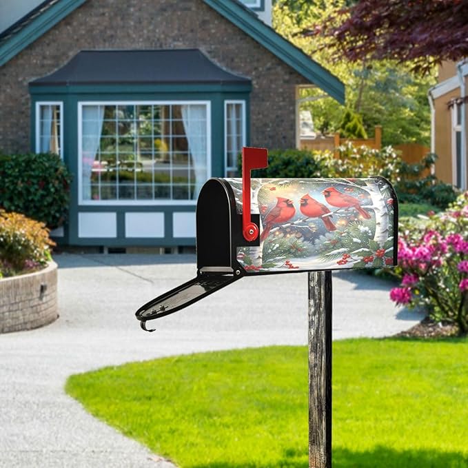 SUABO Mailbox Cover Cardinal Winter Standard Magnetic Mailbox Covers Wraps for Christmas Home Yard Garden Decor