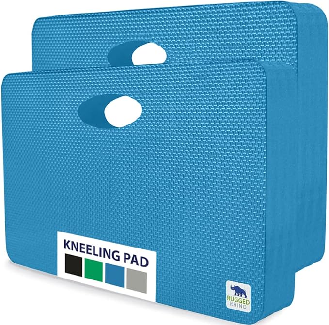 Rugged Rhino Heavy Duty Patent Pending Kneeling Pad, 2 PK, Shock Absorbent Thick Knee Pads, Holds Up to 300 lbs, Protect Knees from Hard Concrete Surfaces, for Mechanics, Gardening, Gym, Bright Blue