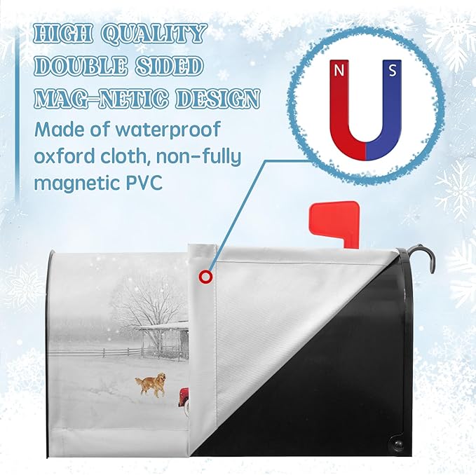Winter Mailbox Cover Red Truck Snowflake Oversize Mailbox Wrap with Magnetic Strip Christmas Dog Snowy Letter Post Box Cover Decoration Welcome Home Outdoor Large Size 25.5" Lx 21" W