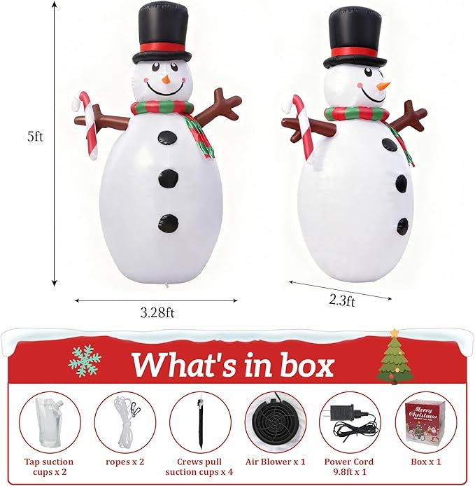 5FT Christmas Inflatables Outdoor Decoration, Snowman Inflatable Christmas Decorations Yard Decor Christmas Party Outdoor, Garden, Lawn