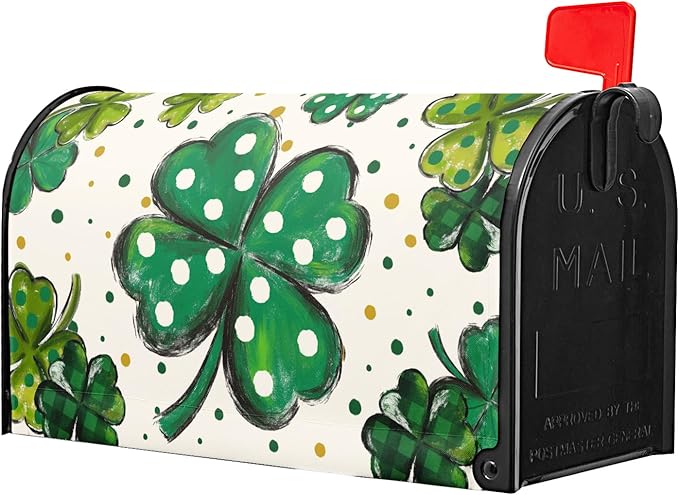 St. Patrick's Day Mailbox Covers Magnetic Standard Size 21 X 25.5 Inch Green Shamrock Magnetic Mailbox Cover St Patricks Day Mailbox Wraps Post Box Cover Decoration Outdoor Garden Home Yard