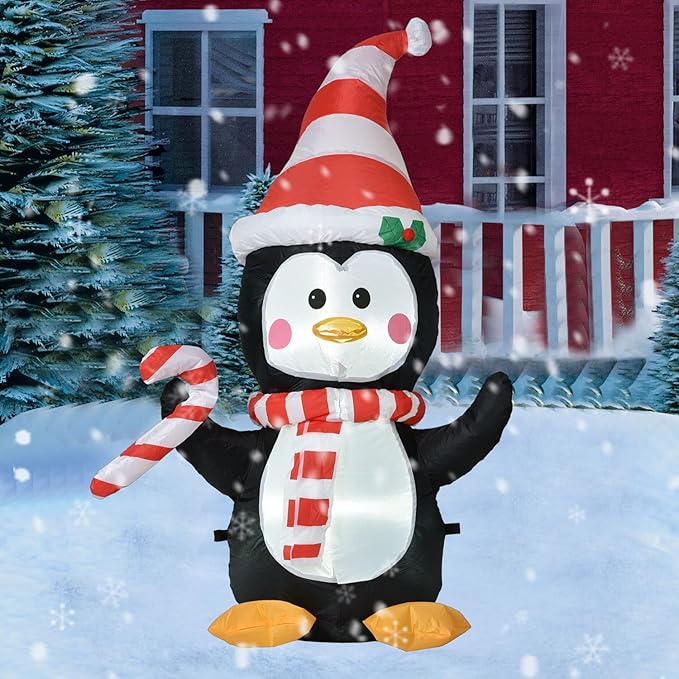 DearHouse 4 FT Inflatable Christma Penguin,Led Lights Xmas Holiday Blow Up Family Party Decoration Yard Lawn Favors Indoor Outdoor Inflatables