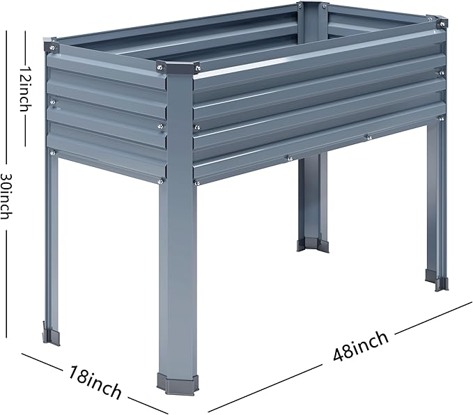 Galvanized Raised Garden Bed with Legs,2PCS 48×18×30in Elevated Planter Box for Backyard,Outdoor Garden, Patio, Balcony, 300lb Capacity,Grey