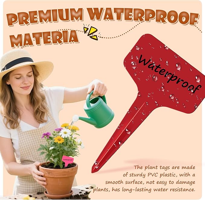 200Pcs Plant Labels Waterproof Plastic Garden Labels T-Type Flower Name Tags Seedling Marker Nursery Plant Tags with Permanent Marking Pen for Flowers Agriculture Horticulture (5 Color)