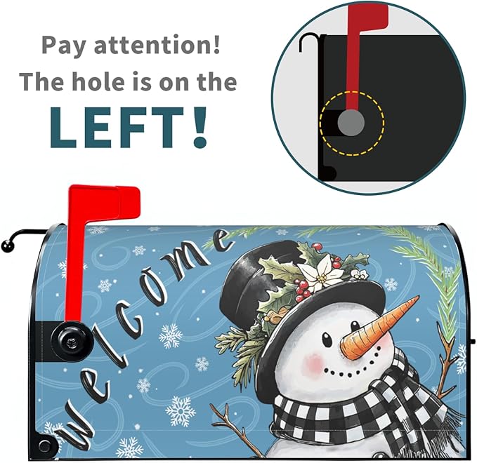 Winter Mailbox Covers Magnetic Standard Size Welcome Christmas Snowman Buffalo Plaid Blue Mailbox Wraps Seasonal Outdoor Decorative Letter Box Cases for Home Garden Outside Decor, 21x18 Inch