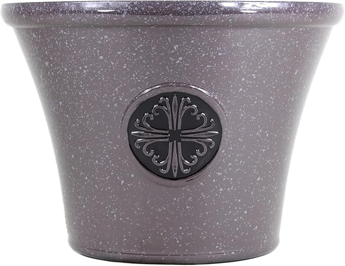 Garden Elements Round Plastic Logo Modern Planter, Light Brown, Large 14.75"