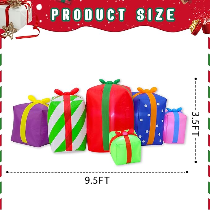 9FT Long Christmas Inflatables Gift Boxes Outdoor Decoration, Indoor Blow Up Lighted Party Decoration, Blow Up Decor with Built-in LED Lights Suitable for Lawn/Yard/Garden/Porch