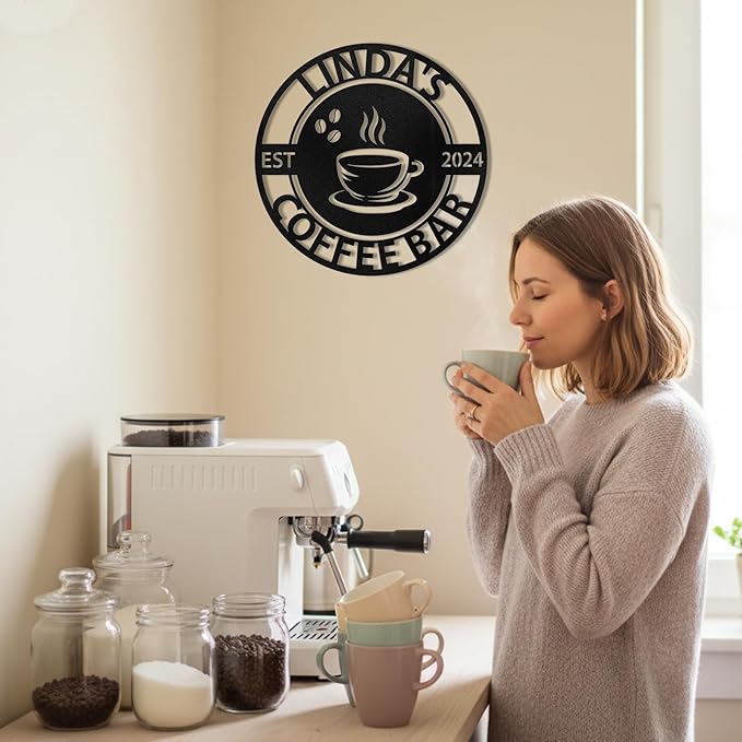Personalized Kitchen Metal Signs, Kitchen Wall Decor, Custom Name Sign, Coffee Bar Decor, Rustic Metal Wall Art Decoration for Kitchen, Farmhouse, Dining Room, Customized Housewarming Gifts