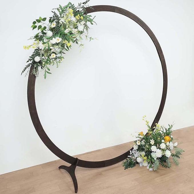 Efavormart 7.4ft Dark Brown Wood DIY Round Wedding Arch Backdrop Stand, Rustic Photo Backdrop Stand