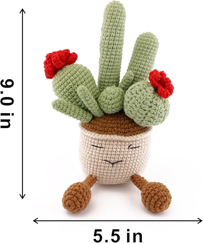Crochets Cactus Plants, Hand-Knitted Succulents with Emotional Support Wool are Suitable for Refueling Gifts, Home Office Table Dining Room Classroom Decoration and Photography Props (Red)