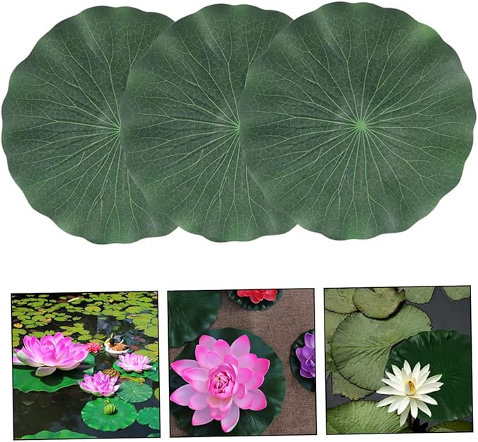 DOITOOL Artificial Lily Pads for Koi Pond: 3 Pcs Artificial Floating Foam Lotus Leaves 11 Inch Realistic Water Lily Pads Ornaments for Patio Fish Pond Pool Aquarium Decor, Green