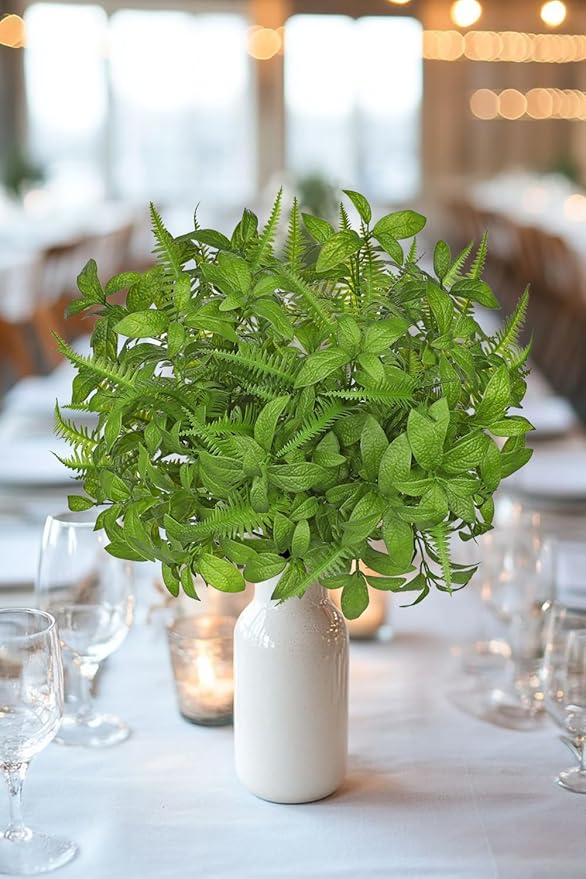 Artificial Fern Mint Leaves Stems Mix Plants 5pcs Realistic UV Resistant Fake Greenery Plants and Branches for Decor Home Indoor Outdoor Garden