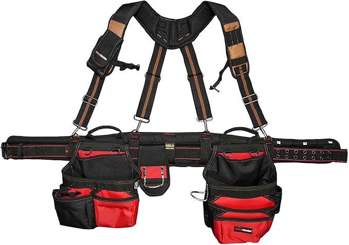 MELOTOUGH Tool Belt Suspenders Construction Work Suspenders with detachable phone holder comfortable foam shoulder padder (Khaki)