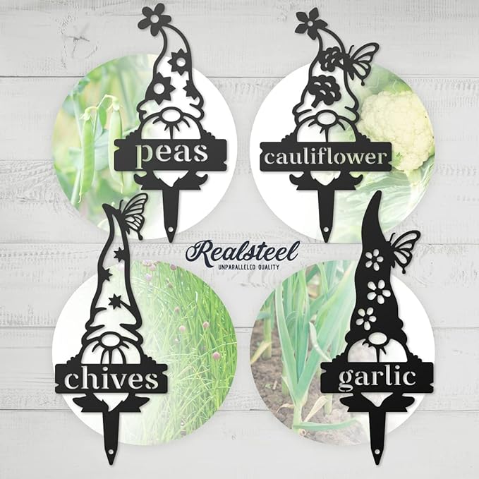RealSteel, Garden Gnomes Metal Plant Labels, Vegetable, Herb Markers, Outdoors (Broccoli)