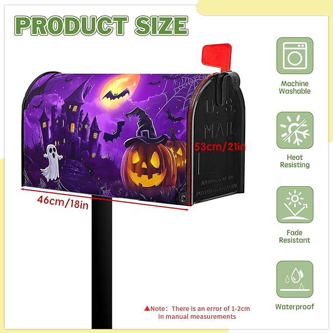 Pumpkin Mailbox Covers Magnetic Halloween Bat Post Letter Box Cover Scary Night Mailbox Wrap Standard Size 21x18 inch Castle Lanterns Forest for Outside Garden Decor Fall Autumn