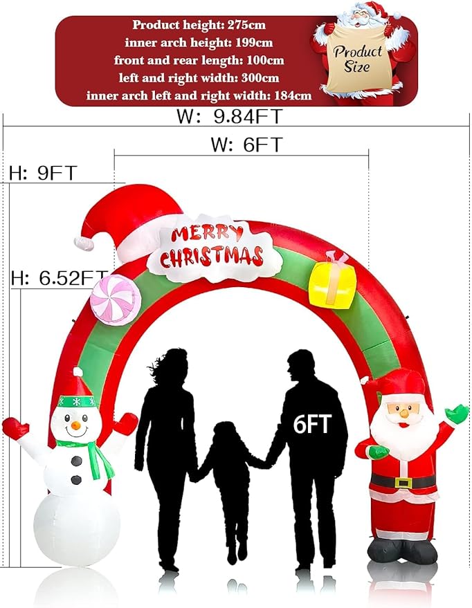 EBANKU 10 FT Christmas Inflatable Santa Claus Snowman Rainbow Archway Decorations with Build-in LEDs, Holiday Inflatables Decorations for Party Indoor, Outdoor, Lawn, Garden Decor