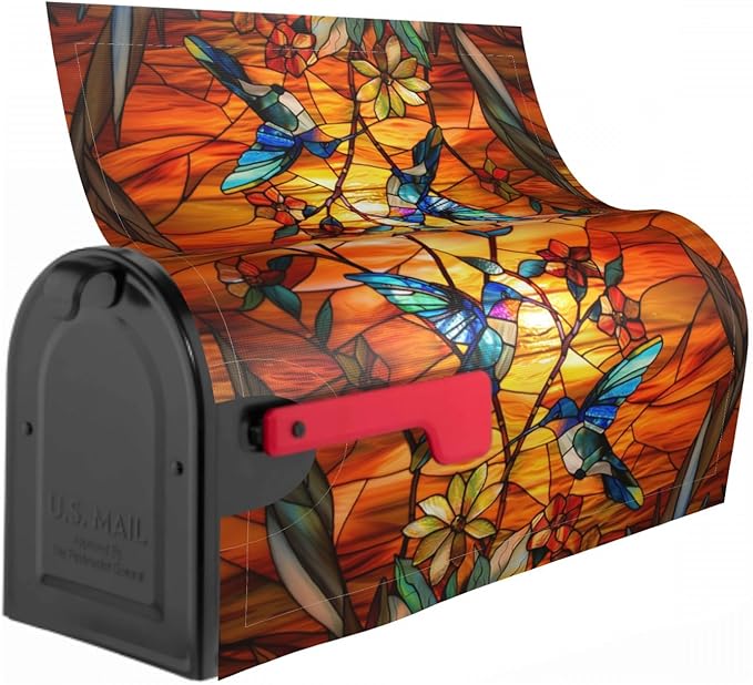 Giwawa Stained Glass Hummingbird Mailbox Covers Magnetic for Fall Mailbox Cover Autumn Mail Box Covers Standard Size 18 x 21 Thanksgiving Decorations Outdoor Welcome Mailbox Wrap