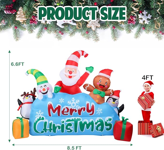 Vipush 8.5 FT Christmas Inflatable Merry Christmas Decorations Snowman Maker Christmas Decorations Outdoor Inflatable with LED Light, Outdoor Holiday Decor Blow Up Yard Decor