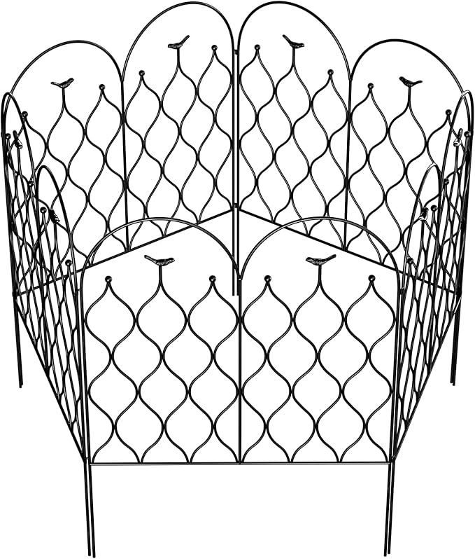 Decorative Metal Garden Fence 32 in (H) x 236 in (L), Dog Fence Outdoor for Yard, No Dig Rust-Resistant Pet Fence Panels, Easy Install Animal Barrier for Patio, Lawn & Flower Beds, (10)