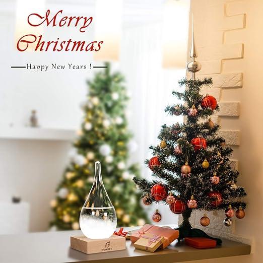 Christmas Unique Gifts Storm Glass Weather Predictor, Christmas Snow Globe Drop-Shaped Weather Forecast Bottle, Unique Fashion Home Decor Weather for Men Women
