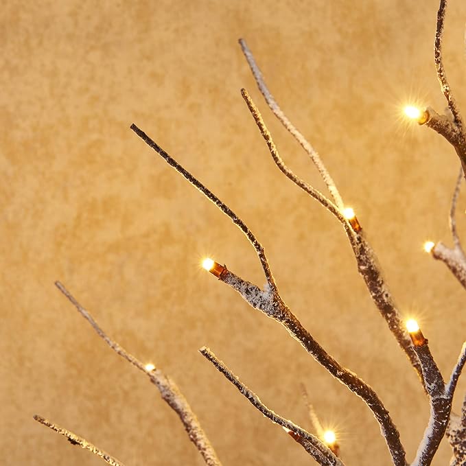 Fudios Lighted Snow Dusted Christmas Tree with Timer Battery Operated 18in Home Decor, Pre lit Artificial Tabletop Snowy Trees with 24 LED for Winter Party