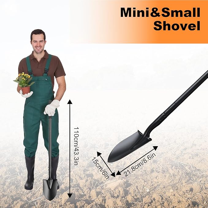 Small Shovel for Digging with 43.3 Inches Metal Handle Garden Tools, Small Transfer Shovel for Gardening Digging Camping Farming and Outdoors, Black