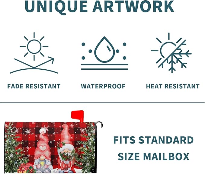 Winter Gnomes Mailbox Cover Magnetic- Large Size 25.5x21 Inch- Christmas Trees Winter Snowflakes Red Black Buffalo Plaids Mailbox Wrap Post Cover for Yard Garden Outside Home Decor