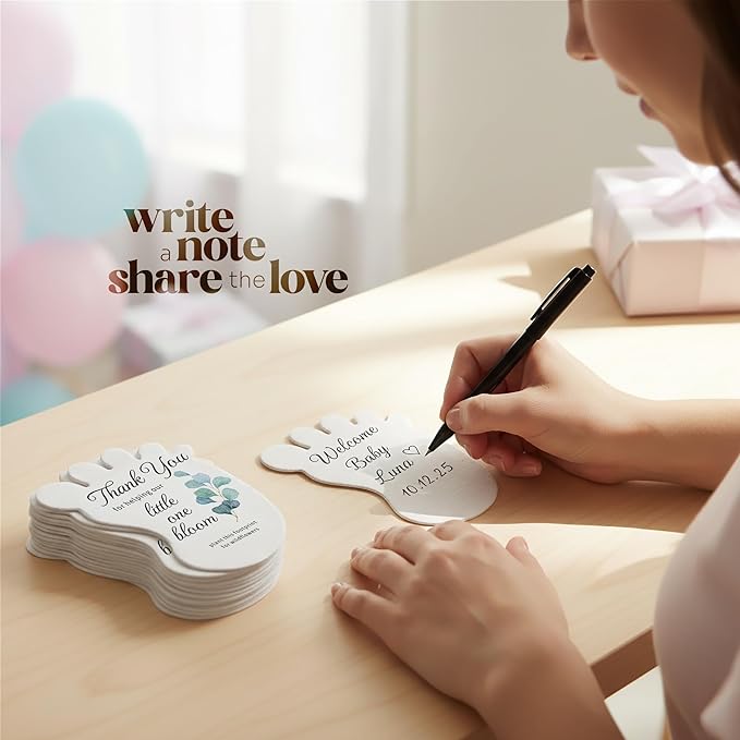 Baby Footprint Seed Paper – 12 pcs Green Baby Shower Favors for Guests with Wildflower Seeds, Writable & Plantable, Gender Reveal, Birthday Gifts for Guest