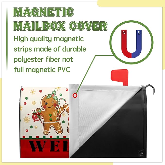 Gingerbread Man Mailbox Covers Merry Christmas Mailbox Wraps Magnetic Standard Size 21x18 inch Welcome Mail Box Cover Outdoor Decor for Garden