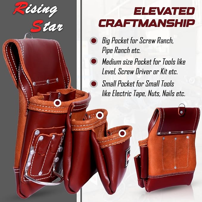 RISING STAR WEARS18 POCKETS MAROON CRAFTSMAN’S COMPANION: LEATHER TOOL BELT/BAGS/POUCHES WITH BACK SUPPORT FIELD WORKER