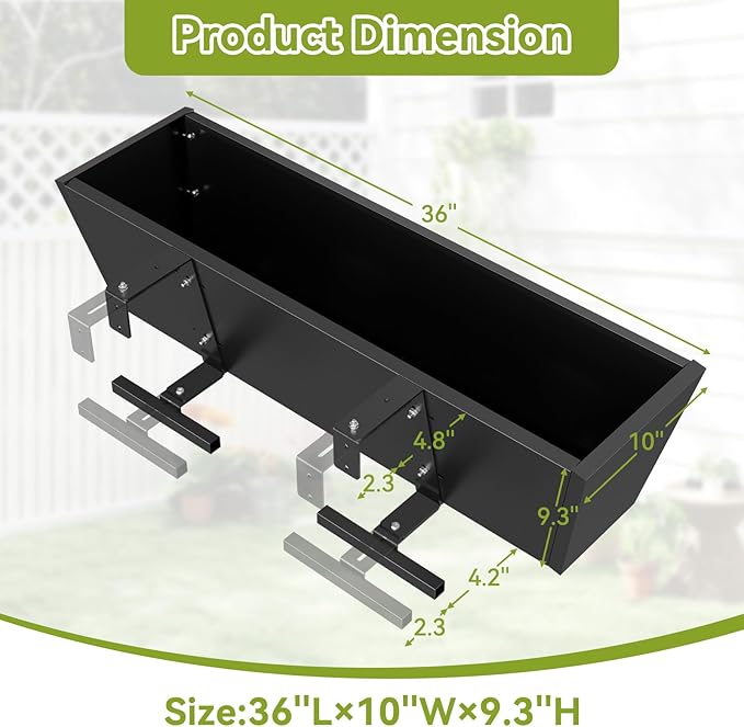 Railing Planter Box - Heavy Duty Window Boxes, 36” Deck Railing Planter Boxes with Adjustable Bracket, Deck Planters for Railing Outdoor Fence (1 Pack)