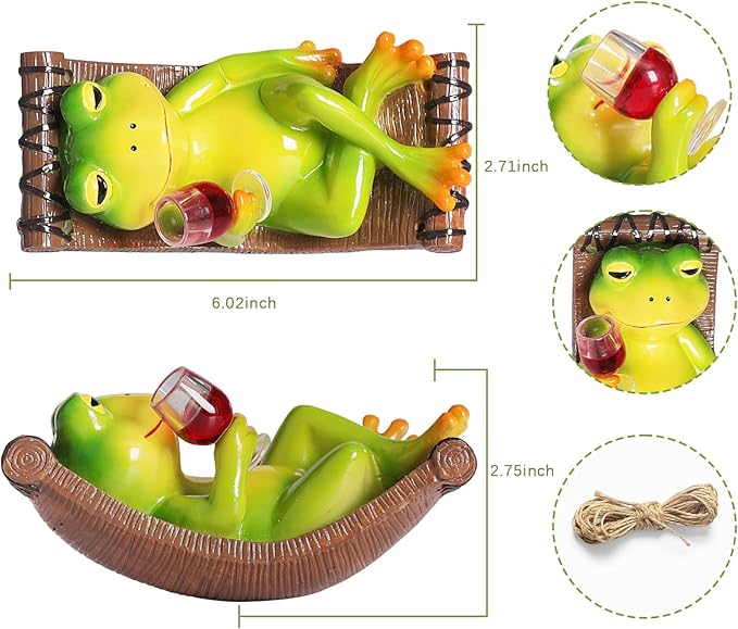 NINIPAPA Hanging Frog Garden Decor, Swing Frog Statue with Red Wine in Hand for Fall Yard Outdoor Decoration, Gifts for Mom Dad on Christmas, Birthday, Party Halloween Housewarming