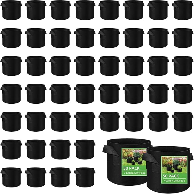 LITLANDSTAR 50 Pack 7 Gallon Plant Grow Bags, Breathable Felt Non-Woven Aeration Fabric Plant Grow Pots, Garden Planting Containers for Nursery Vegetable Flower Grow Bags with Handles (13.8x11.8inch)