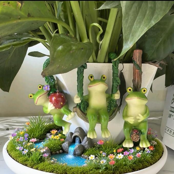 3 Pieces Outdoor Statues, Courtyard Outdoor Climbing Frog Decoration, Frog Statues, Outdoor Garden Resin Crafts, Flower Pot Landscape Frog, Miniature Landscape Pendant