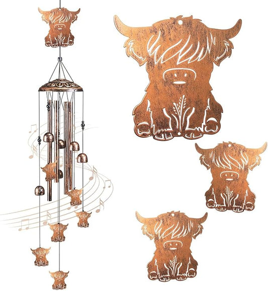 Highland Cow Wind Chimes for Outside,41" Metal Windchimes, Housewarming/Halloween/Festival/Birthday/Anniversary Highland Cow Gifts for Women/Men, Cow Decorations for Outside, Patio or Yard, Garden