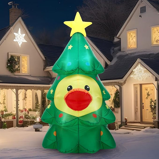 Leyndo 5FT Christmas Inflatables Decoration Outdoor Inflatables Duck with Build-in LEDs Lights Giant Blow Up Duck Wear Christmas Tree Costume for Mall Garden Patio Lawn Indoor Party