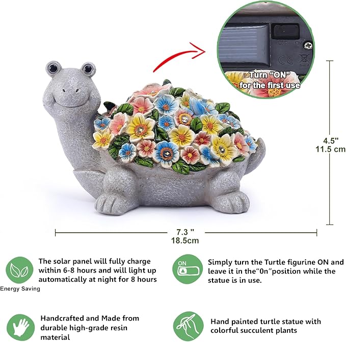 Nacome Solar Turtle Garden Decor with Flowers: Outdoor Clearance Statues Lights for Outside Lawn Ornaments Porch Patio Balcony Yard – Birthday Gifts for Mom Grandma Women