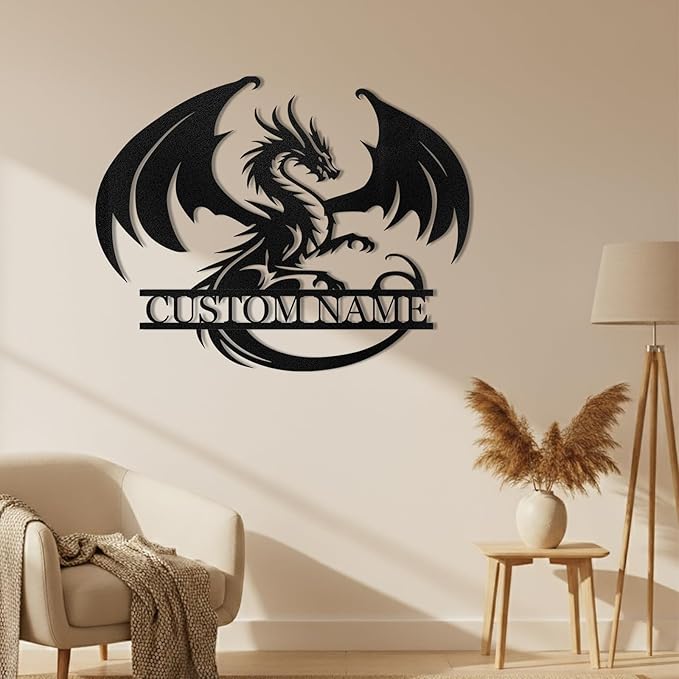 Personalized Evil Dragon Metal Sign, Dragon Wall Decor, Custom Last Name Sign for Home, Metal Signs Customized, Rustic Wall Art for Bedroom Man Cave Bar, Customized Home Decor Gifts